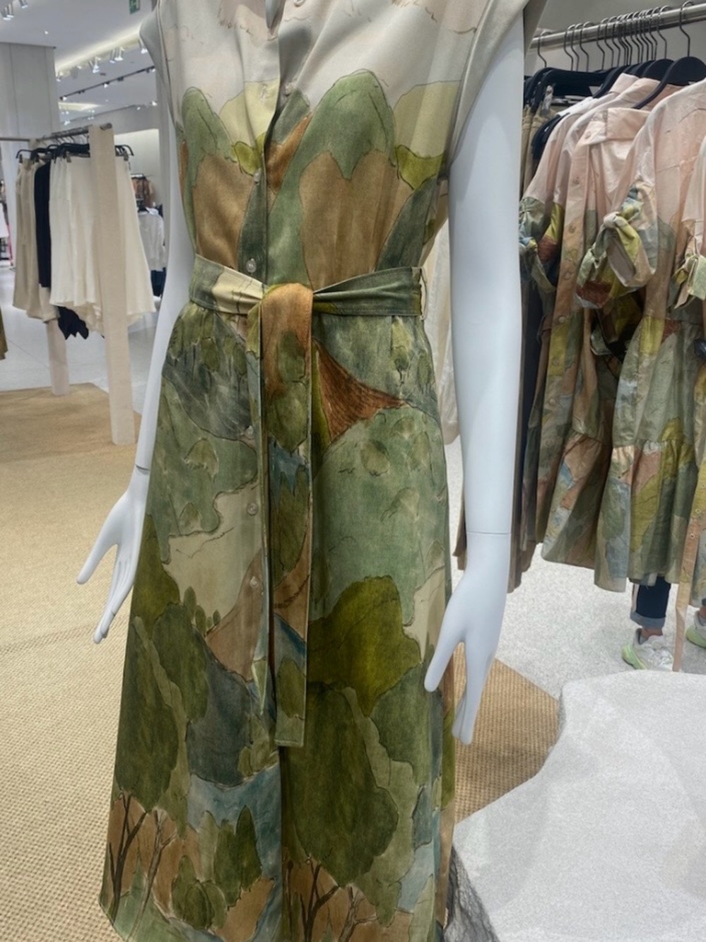Zara Button-Front Belted Midi Landscape  Dress